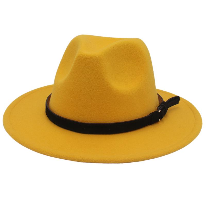 White & Black Panama Jazz Hat with Imitation Wool Wide Brim - Women's Autumn/Winter British Style