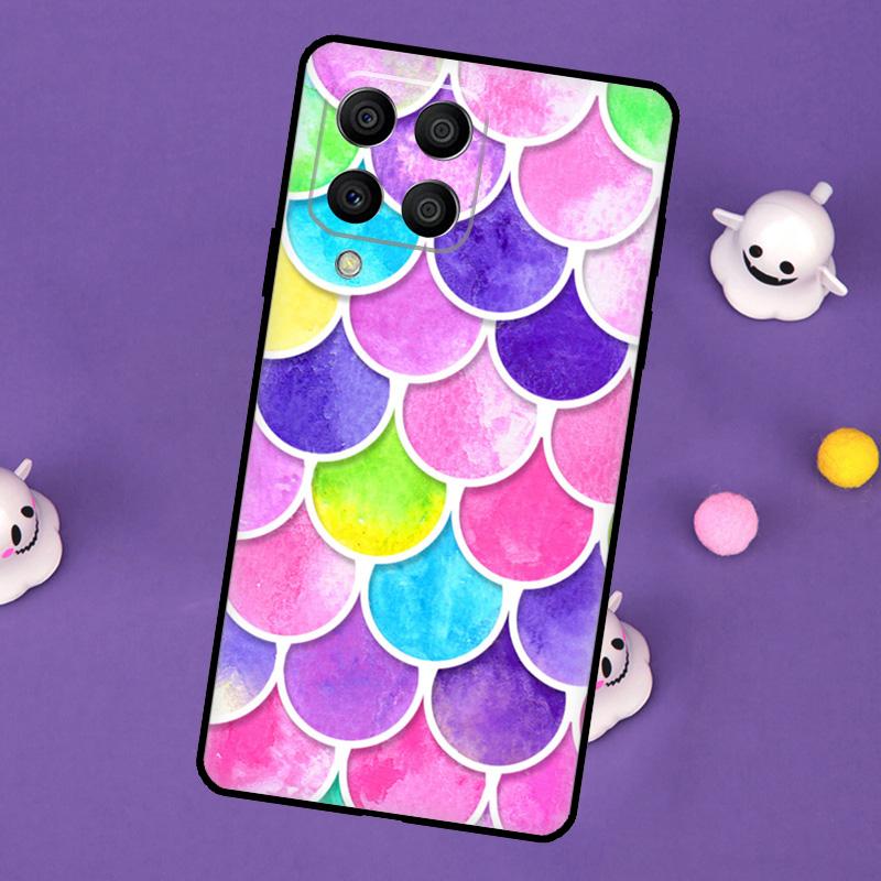 Watercolor Faux Glitter Mermaid Scales Cover For Samsung Galaxy M32 M52 M12 M13 M33 M23 M53 M15 M55 M31 M51 M14 M34 M54 M20 Case