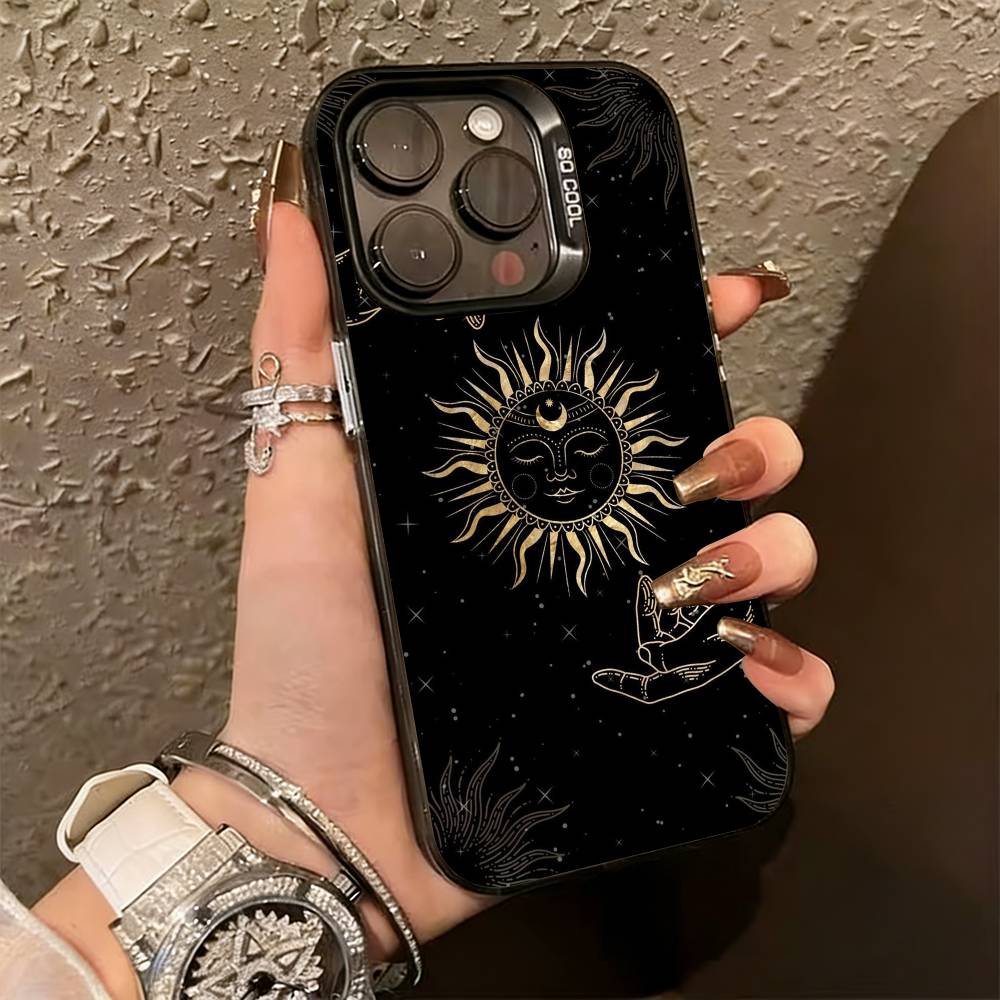 

Sun M-moons Stars Signs Phone Case For iPhone 17,16,15,14,13,12,11 Plus,Pro Max,XS,Colorful Silver Black Cover iPhone17PRO