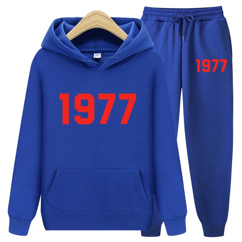 1977 Hoodie Two-Piece Sets Hoodie Set Men and Women Fashion Brand High Street Loose Fleece Autumn Winter Warm Hoodies+Pants Set