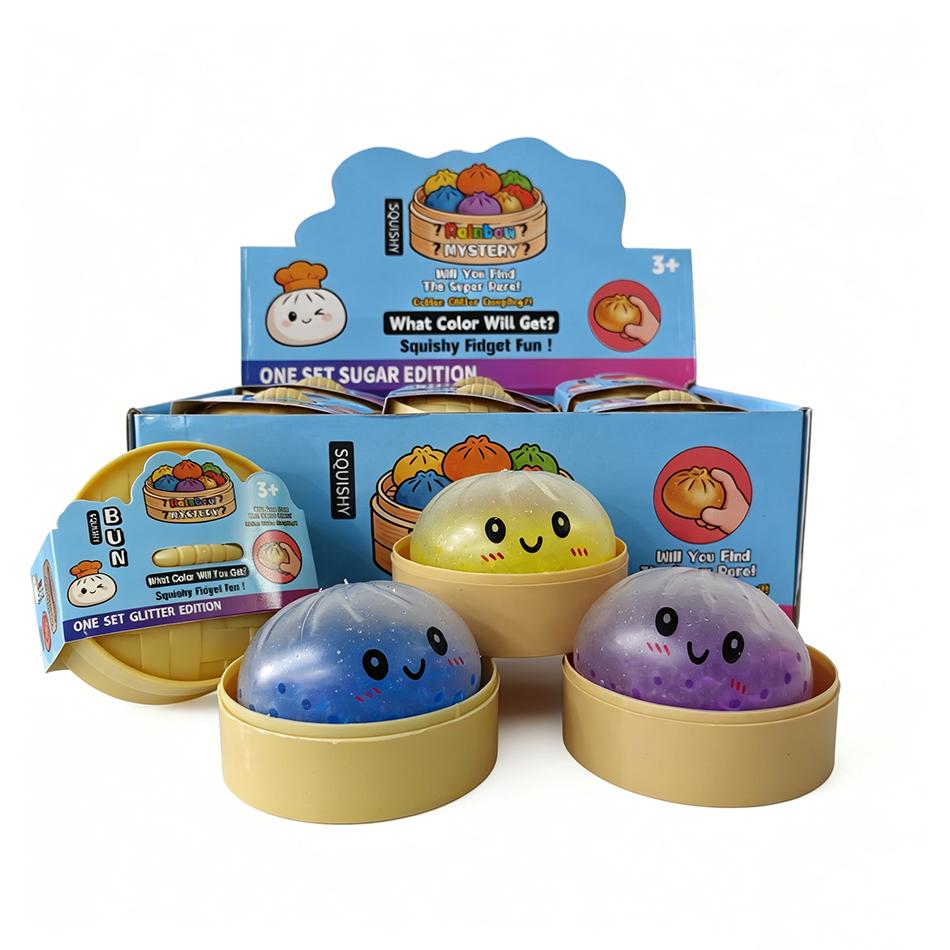 Random Color Beaded Dumpling Squishy Toy Rainbow  Blind Box Bamboo Steamer Squeeze Fidget Toy Party Stress Relief Gift