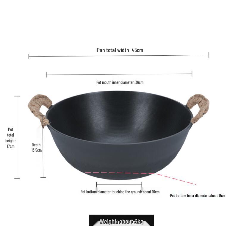 Telssida Thickened Cast Iron Wok with Double Handles