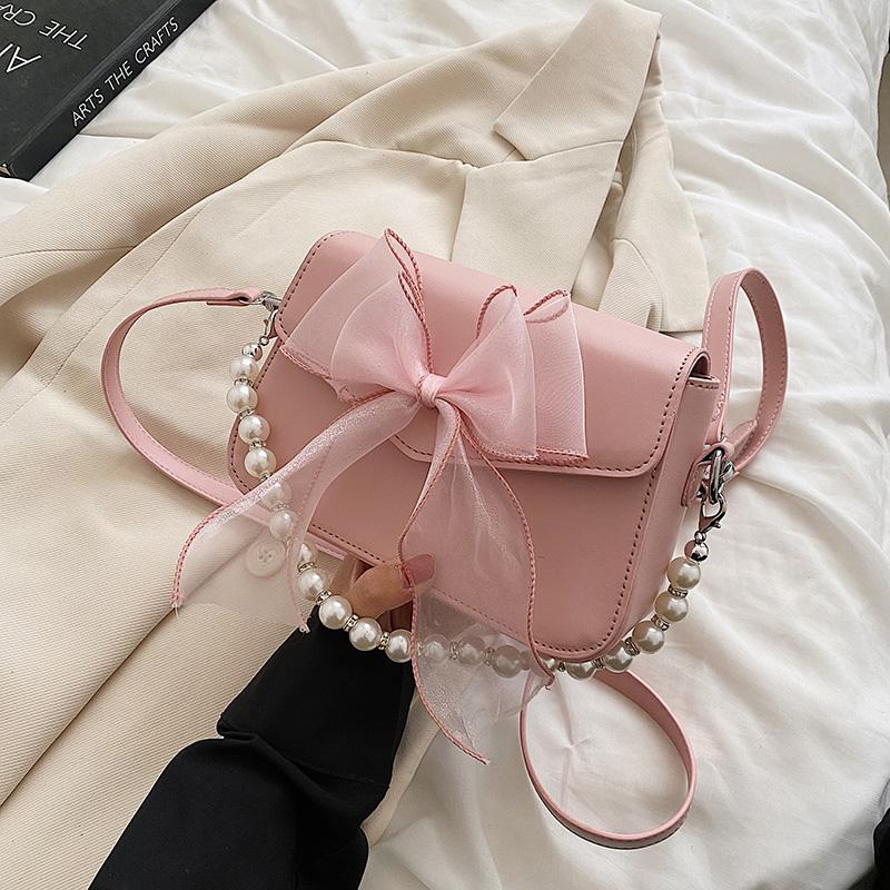 

JIAERDI Sweet Bow Lolita Bag Women Harajuku Pearl Chic Handle Leather White Messenger Bag Ladies Japanese Cute Handbag Aesthetic 20x14x7CM розовый