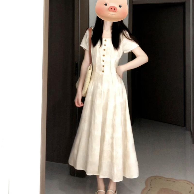 Summer waist pinch dress women's new atmosphere wear long dress