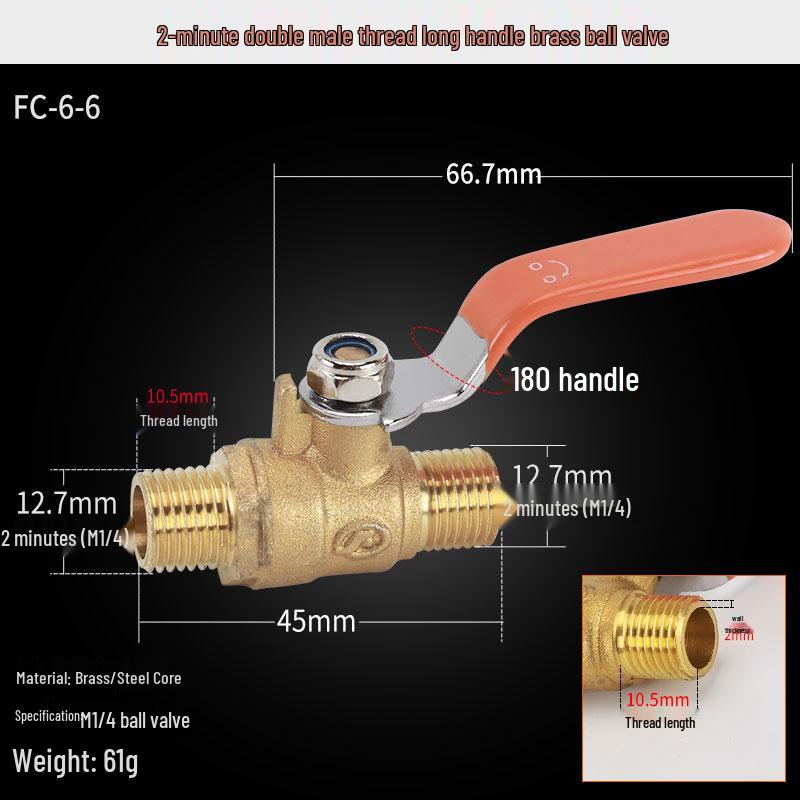 Copper Ball Valve, Female to Male, Multiple Thread Sizes, Quick Open Long Handle for Tap Water Pipe.
