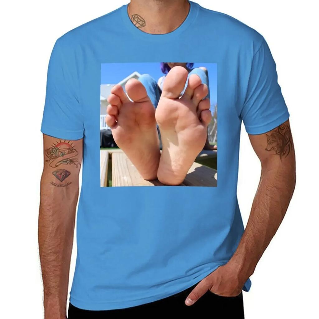Summer Men with Foot Fetish Harajuku Short-sleeved, Funny and Quirky Printed Fashionable and Versatile Top