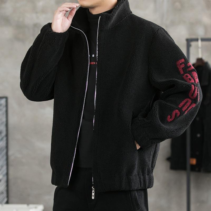Lamb fleece sweater men's winter trend men's clothing youth hooded jacket fleece thickened men's jacket
