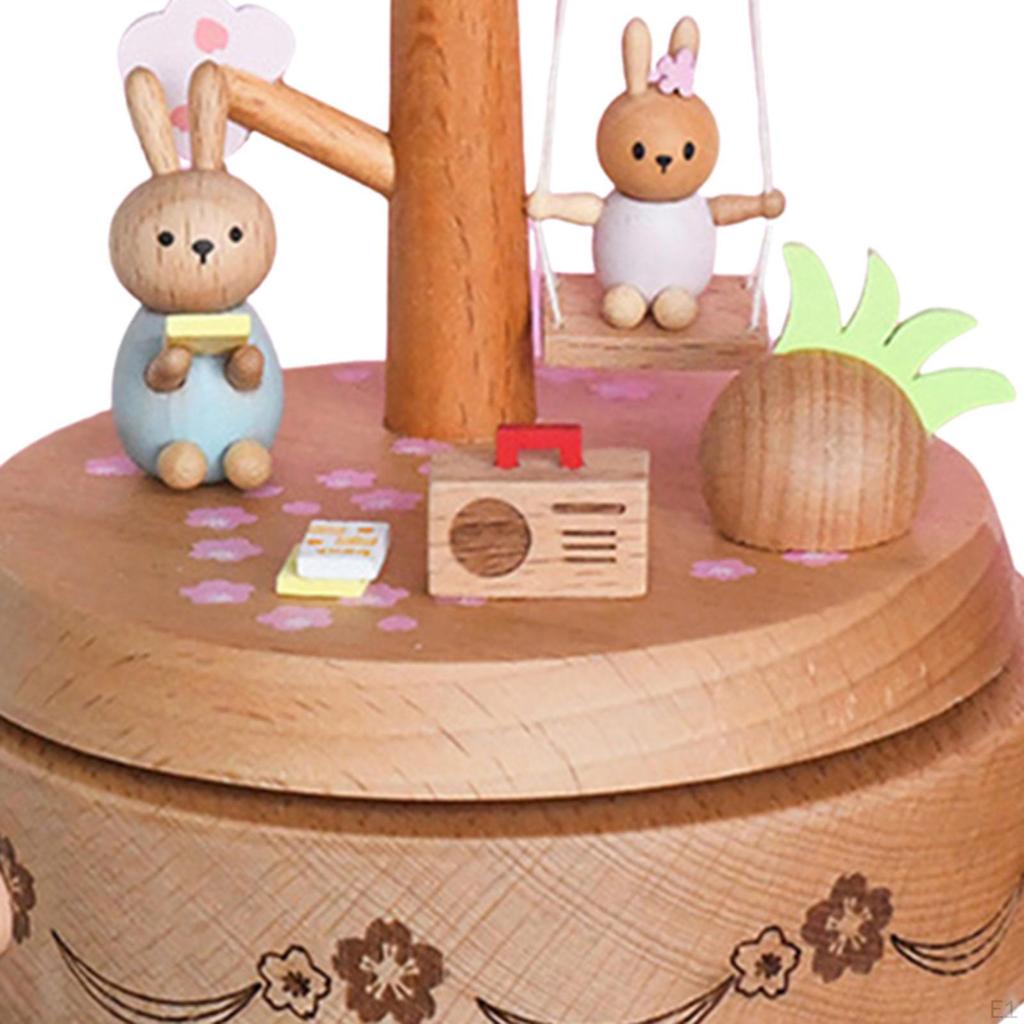 Handcrafted Wooden Music Box - Charming Clockwork Toy for Home Decor
