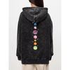 Trend Womens Acid Wash Hoodies Romantic Planets Prints Sweatshirts Oversize Pocket Cotton Street Female Streetwear