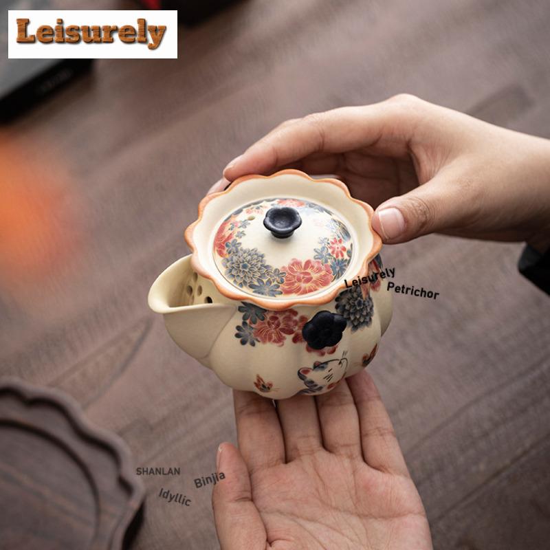 135ML Mineral Rocks Little Cat Hand Grab Teapot Ancient Tea Infuser Pot Tea Making Kettle With Ball Hole Tea Set Collection Gift