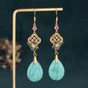Bohemian Turquoise Drop Dangle Earrings Gemstone Ethnic Ear Hook 18K Gold Plated