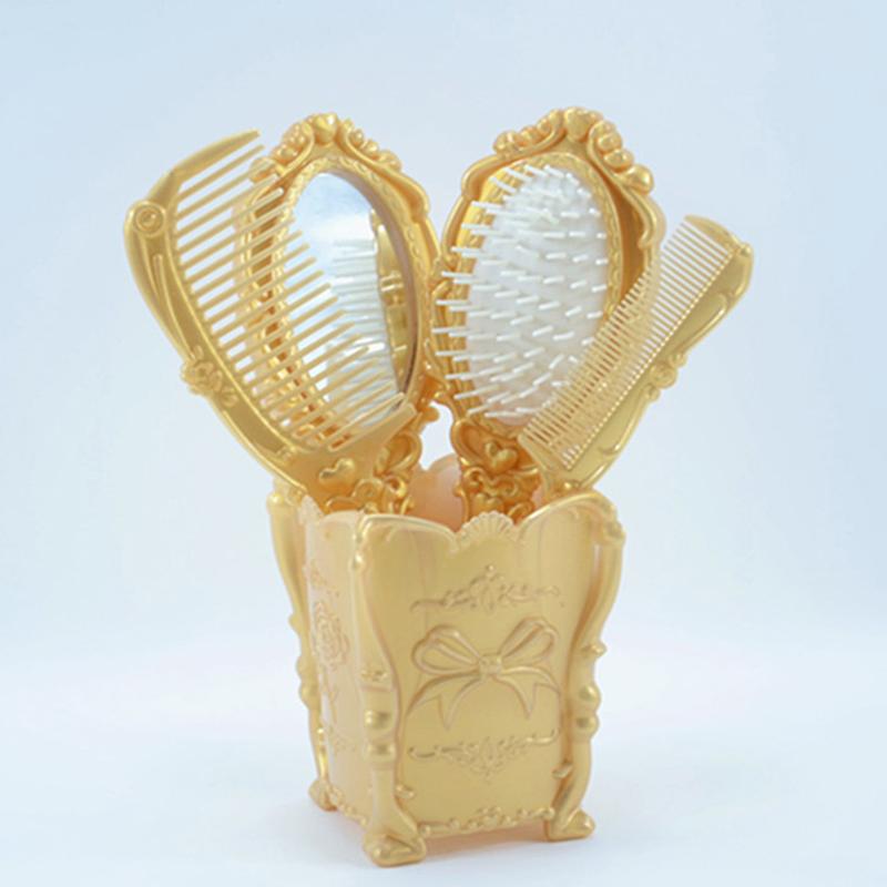 

4 шт./набор портативных щеток для волос, набор для макияжа, туалетное зеркало, набор расчесок, держатель для парикмахерской сумки, домашняя лопатка для распутывания волос, дорожная золотой