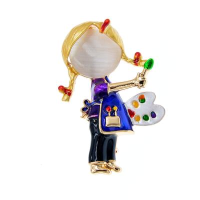 New Enamel Painting Girl Brooches For Women Cute Opal Pin Fashion Kids Jewelry Funny Small Accessories Good Gift