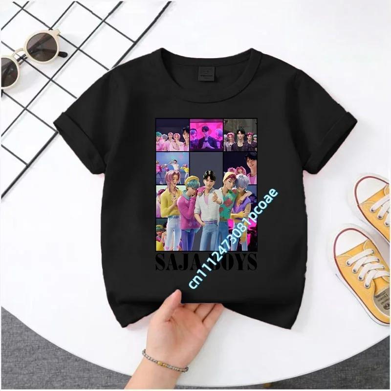 2026 New K-POP Saja Boys Print Short-Sleeved Spring Family Clothing for Boys and Girls Cute Cotton T-shirt for Boys and Girls