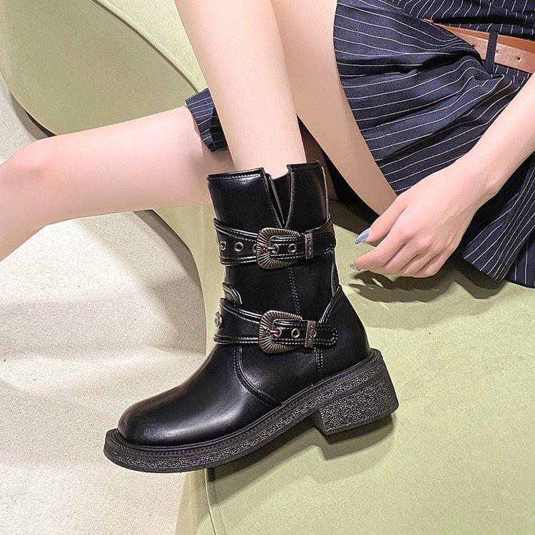 [Ushilai] British style retro temperament short boots women's winter 2025 new belt buckle thick heel fashion boots