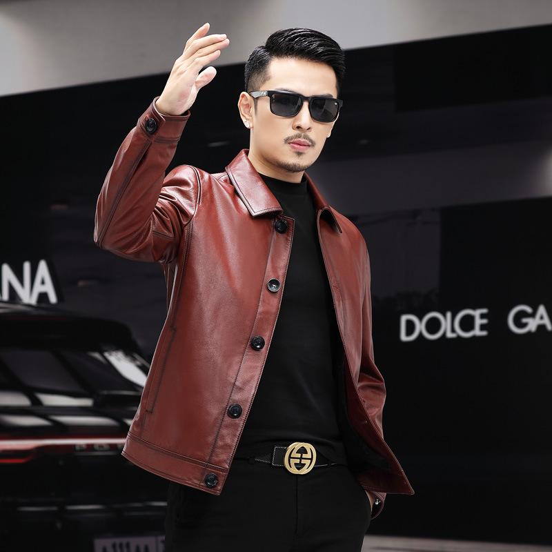 

Куртка из натуральной кожи, новая короткая мужская повседневная кожаная куртка из воловьей кожи с тонкими лацканами XXL