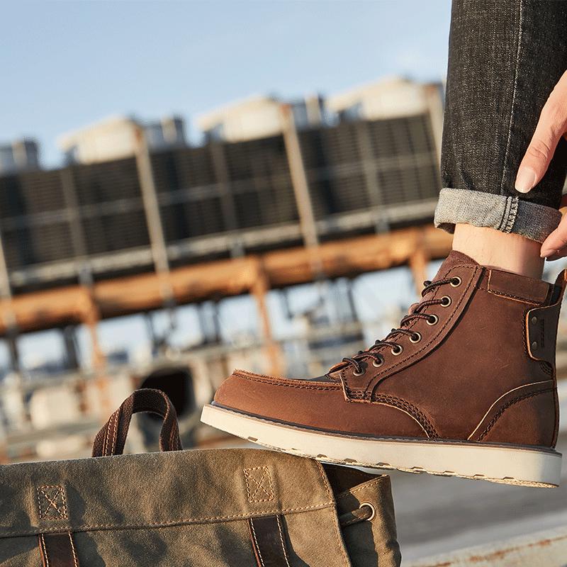 American Retro 875 Herren Khaki Martin Lederstiefel - Britischer Stil Mid-Cut Gelbe Stiefel.