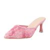 Fashion Temperament Baotou Slippers Summer New Pointed Toe Shallow Mouth Flower Slip-on Non-slip Wear-resistant Stiletto High Heels