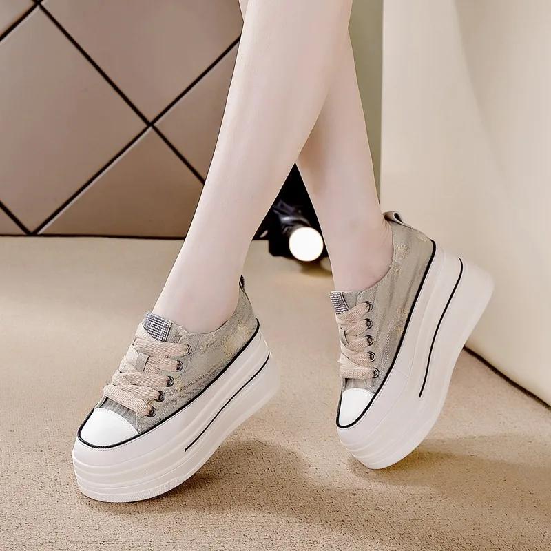 Fashion 6cm Platform Wedge Shoes for Women Sneakers Denim Canvas Cloth Spring Summer Autumn Female Casual Shoes Zapatos De Mujer 2024