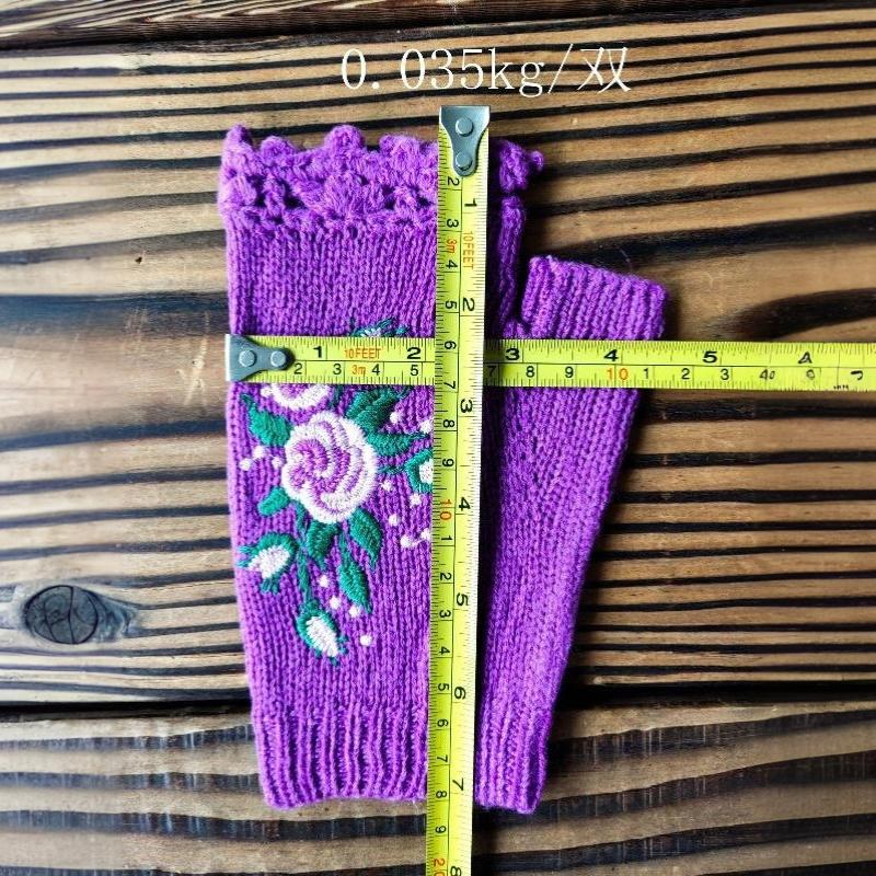 Cute Vintage Embroidery Knitted Gloves Bee Half Finger Fingerless Gloves Korean Style Warm Winter Wool Gloves Outdoor