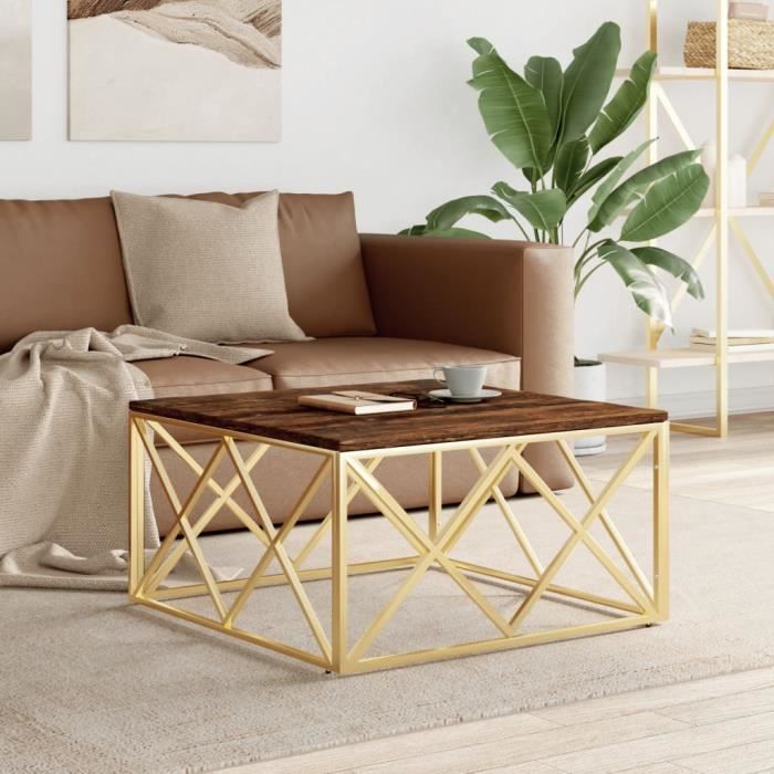 VidaXL Table basse doré acier inoxydable et bois massif récupération 349974