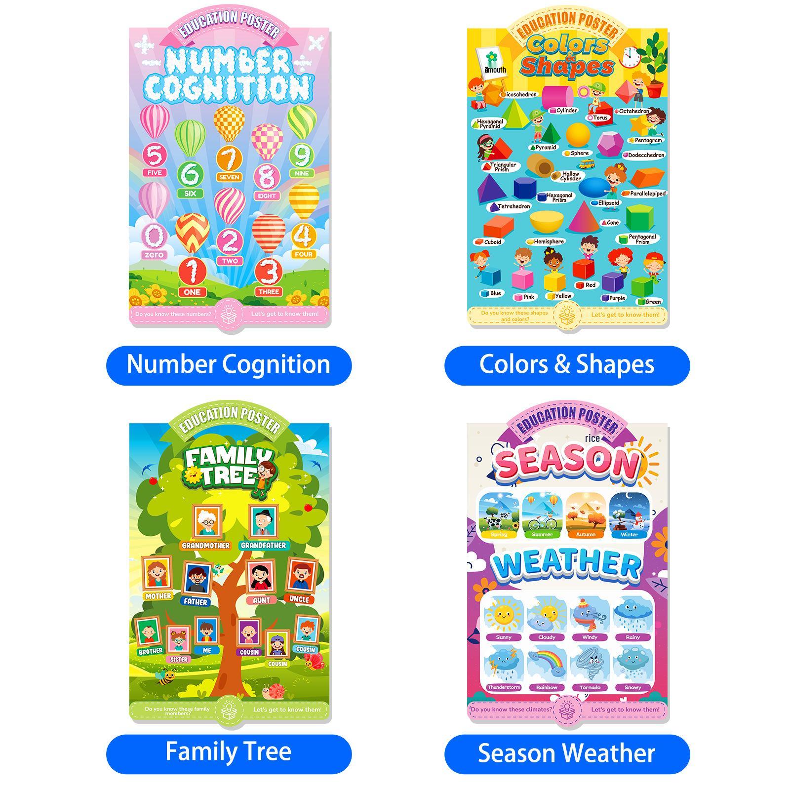 Set of 16 Educational Posters: Early Learning English Wall Charts for Toddlers