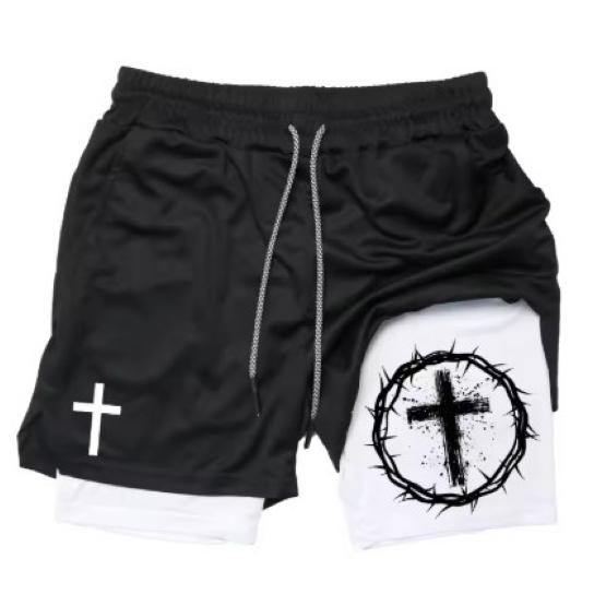 Cross Christian God Bible Pray Faith Jesus Muay Thai Kick Boxing MMA Shorts Men Women Unisex Double Layer Quick Dry Training Sport Gym Fitness Workout