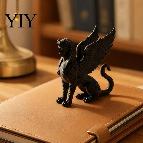 Compact Bookshelf Display Figurine 3D Printed Egyptian Sphinx Collectible Figurine, Statues, Ancient Gods Statue Matte Black Ornaments, Sculpture with