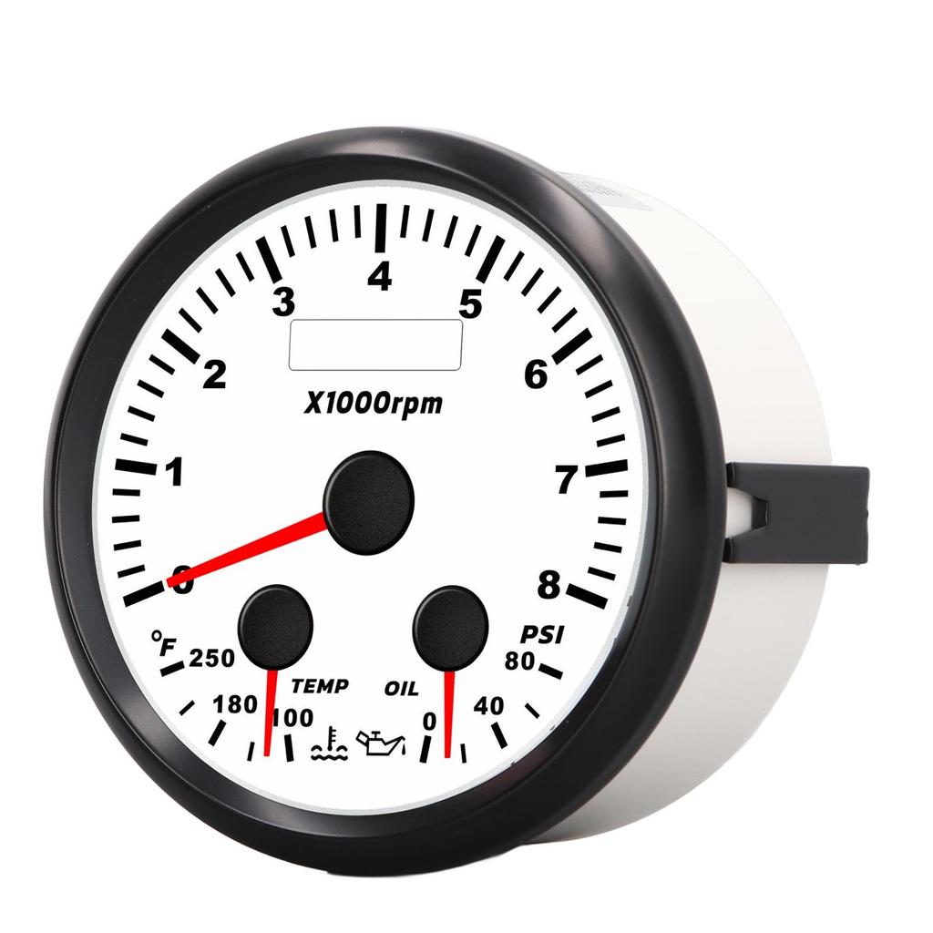 85mm 3.35in Multifunction Tachometer Gauge 8000RPM Water Temp Oil Pressure Gauge with Red Backlight for Yacht RV
