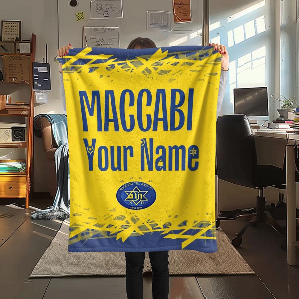 1 Stück Maccabi Fanartikel Benutzerdefinierter Name Gemustert Flanelldecke Geeignet Für Alle Jahreszeiten Für Heimdekoration Wärme Und Komfort Geschenke Feiertagsgeschenk