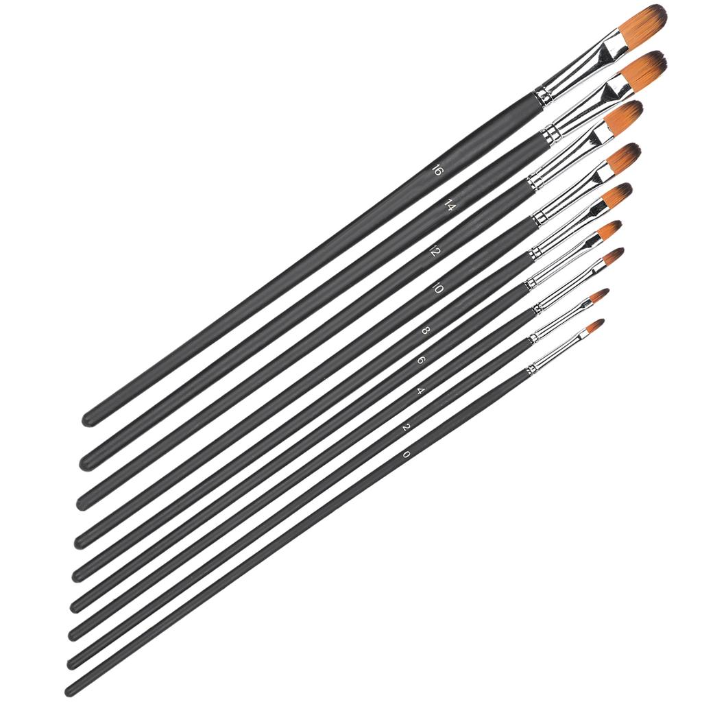 9Pcs Painting Brush Long Rod Nylon Gouache Watercolor Oil Acrylic Artist Paint Tools Black
