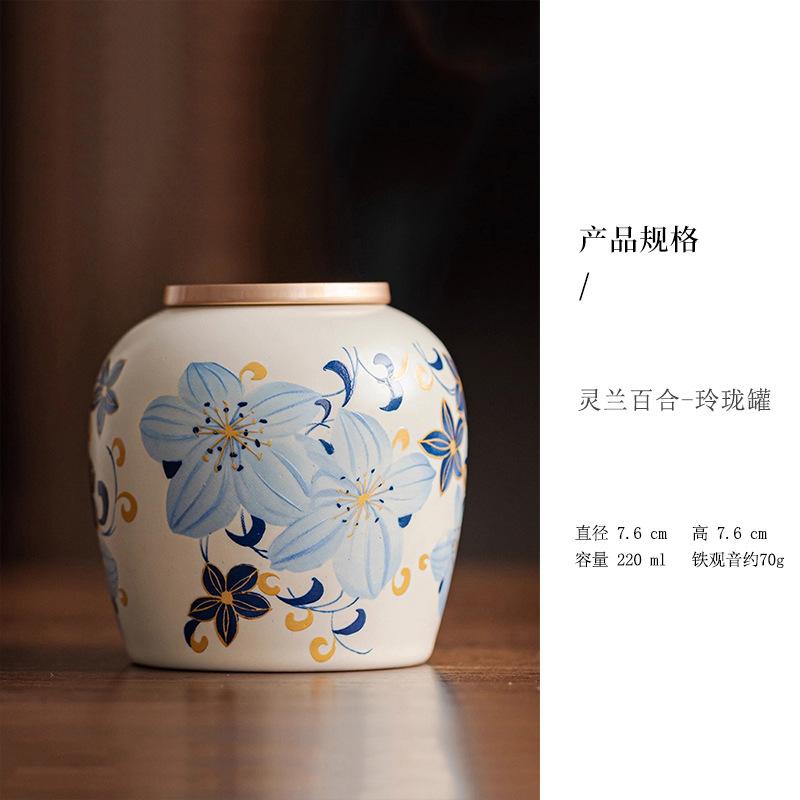 Creative Floral Ceramic Storage Jar Moisture-Proof Sealed Jar Cartoon Floral Portable Tea Canister Storage Container Home Decor