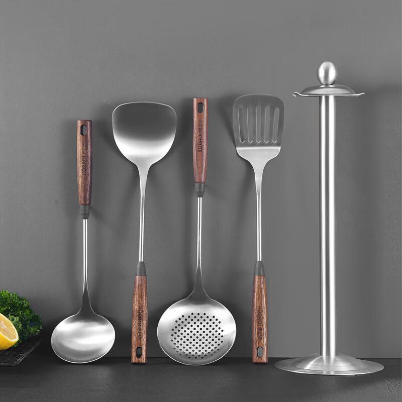 Kangbahe Walnut Handle 304 Stainless Steel 5-Piece Kitchen Utensil Set