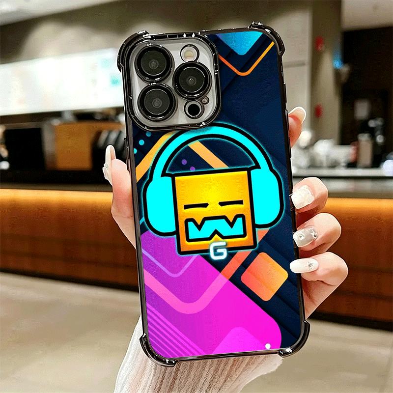 Geometry Dash Game Plating Phone Case For Iphone 16 17 Pro Max Air 16E 14 15 Plus 12 13 Mini Anti-Fall Airabag Cover