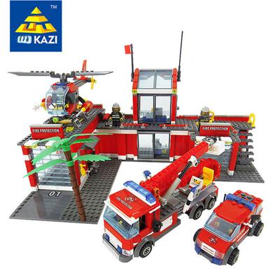 Fire Department Building Bricks Blocks with Red Helicopter and Cars Gift Toys for Children Compatible with City Kazi 8051