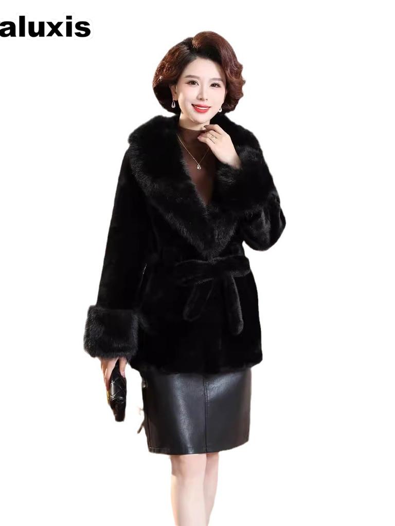 Faux Fox Fur Trimed Cashmere Wool Coat Women's Fashion Winter Warm Overcoat