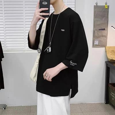 Men's Summer Lightweight 3/4 Sleeve T-Shirt Loose Fit, Plus Size, Korean Style Short Sleeve Top