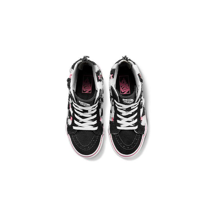 Vans Sk8 Plyšové Výšivka Květů Třešně Ležérní Odolné Lehké Vysoké Dětské Skate Boty Dětské Tenisky Černá Bílá VN000W9W8CE