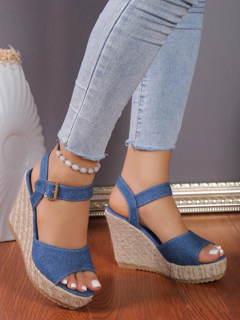 thick-soled wedge heel women's sandals women's high heels small open-toed summer muffin and one-word buckle strap women's shoes