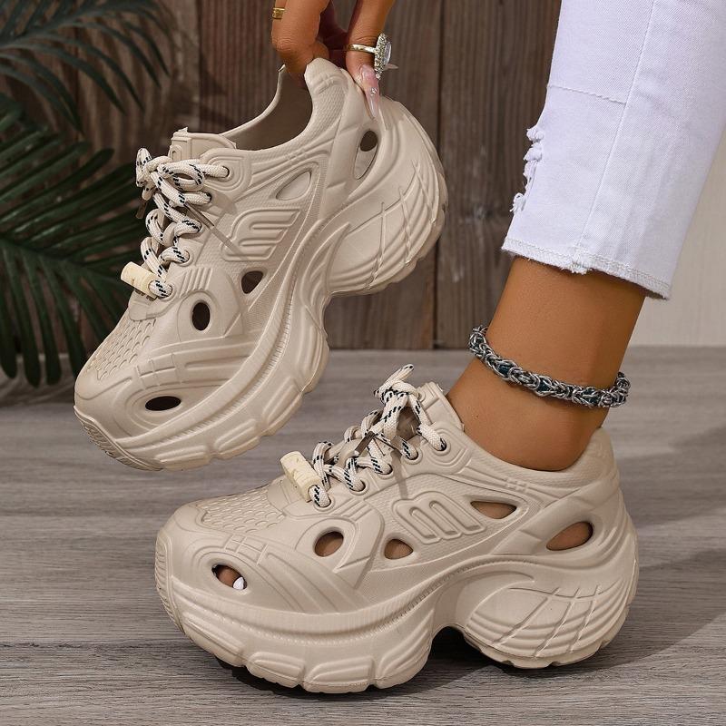 

Hole shoes women s summer wear trendy fashion lace-up thick sole heightening non-slip bag head dad shoes women 40-41 хаки