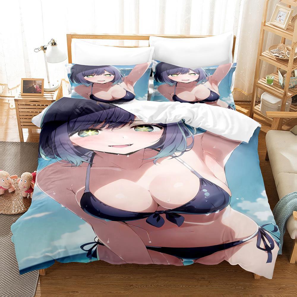 New Sexy Lactating Girl, Young Woman Large Chest Bedding Set Anime Three-piece Set Adult Kid Bedroom Duvetcover Sets Personality