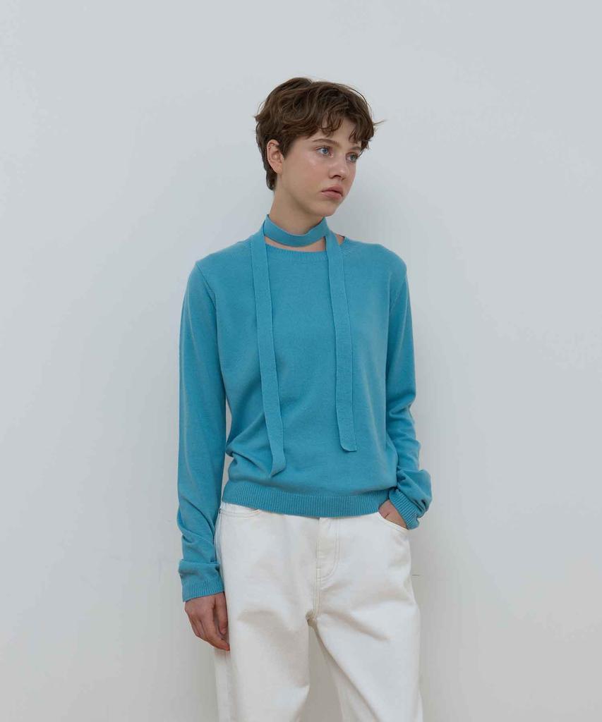 MA JOURNEE Tie Set U-Neck Cashmere Knit_Blue