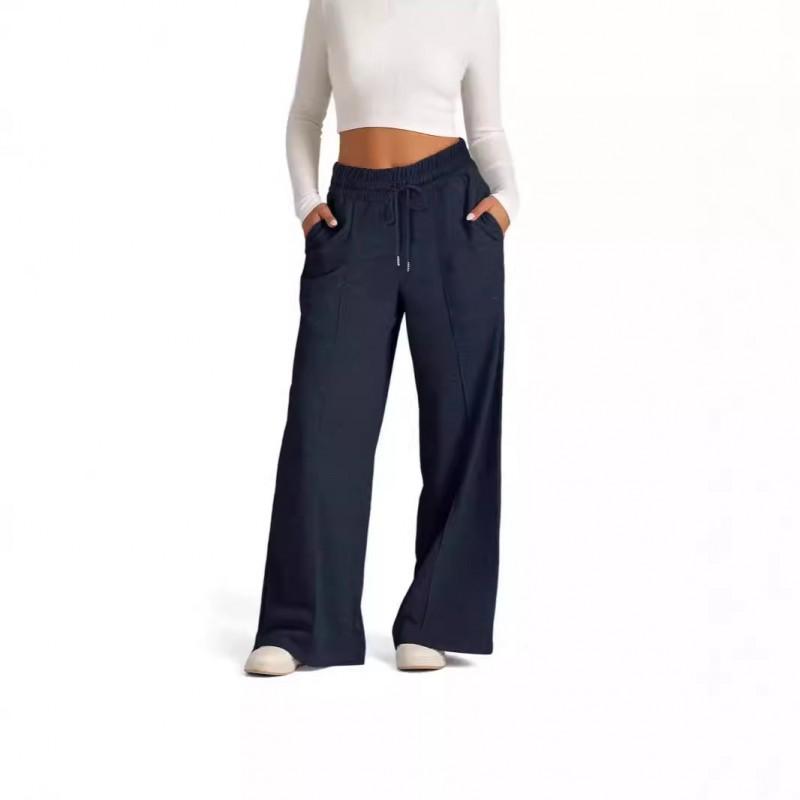 Womens High-Waist Drawstring Wide-Leg Casual Pants Slim Fit Solid Color Lightweight Stretch Trousers 2026 Winter