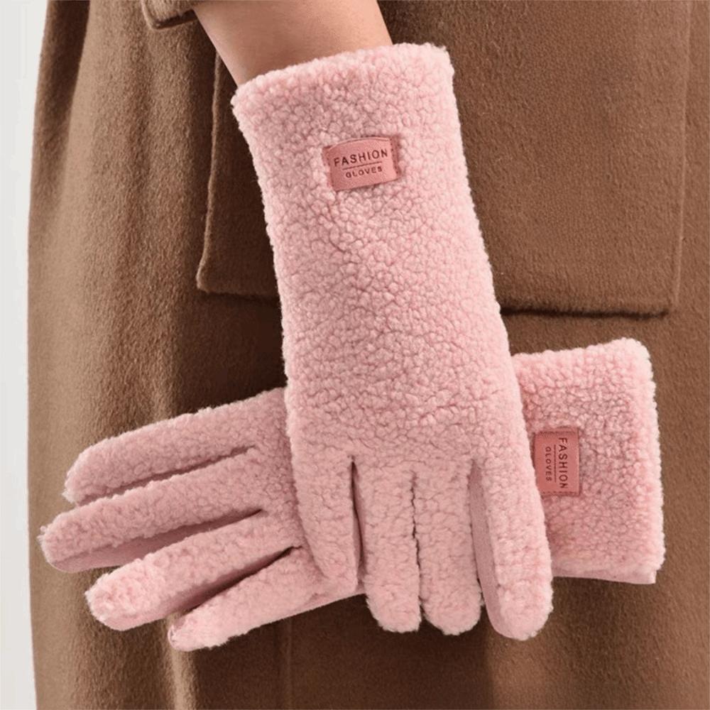New Imitation Fleece Keep Warm Gloves Touch Screen Windproof Full Finger Gloves Cold Proof Thickened Mittens Outdoor