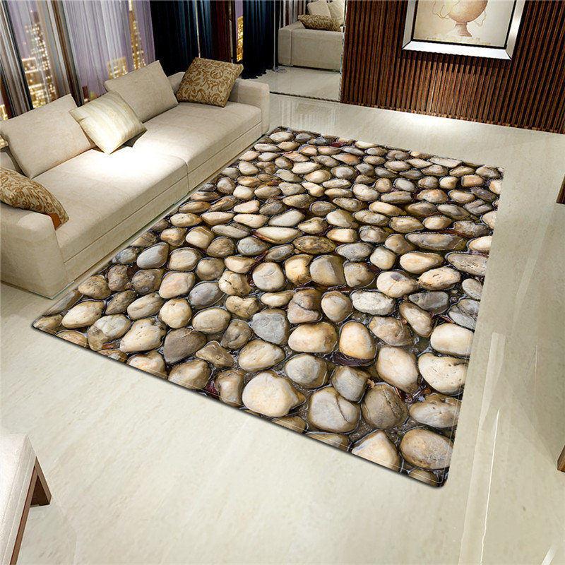3D Stone Big Carpet for Living Room Colorful Cobblestone Printed Flannel Sponge Rug for Bedroom Kitchen Mat Anti-slip Bathroom