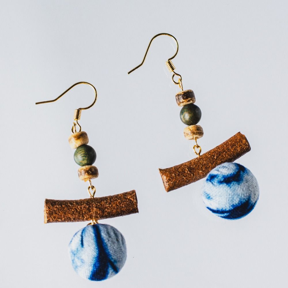 Chinese Wood Beads Earring Drop Ethnic Style Vintage Eardrop Ear Clip Tie-Dye Earrings  Travel