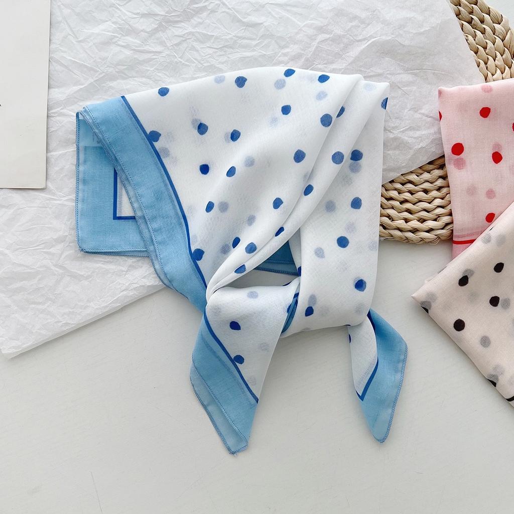 Women Spain Brand Design Square Scarf Lovely Polka Dot Cotton Viscose Shawls Small Handkerchief Neck Snood Hijab 58*58Cm