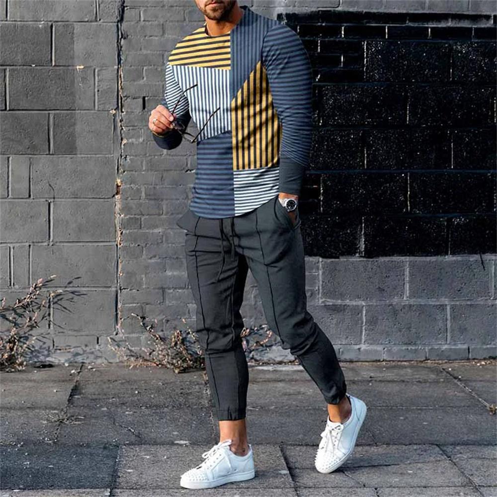 

Модные мужские комплекты одежды 3D-принт мужской спортивный костюм 2 предмета мужские комплекты футболки с длинным рукавом + спортивные штаны комплект мужские брюки одежда 4XL