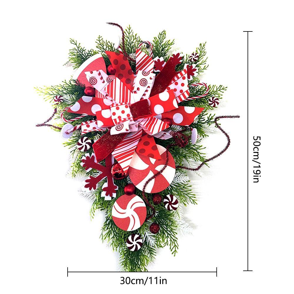 Wall Decoration Christmas Wreath Xmas Front Door Wall Decor Candy Cane Christmas Wreath Bow Garland for Christmas Decoration