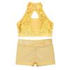 Girls Dance Performance Set Hollow Front Keyhole Back Sequin Patchwork Sleeveless Crop Top Shorts
